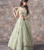 Pastel Green Sequins Work Designer Net Lehenga Set