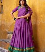 Stunning Purple Zari Weaving Chanderi Traditional Half Saree Lehenga