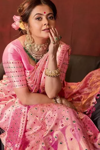 Pink soft silk blend banarasi jacuard work designer party wear saree with unstitched blouse piece