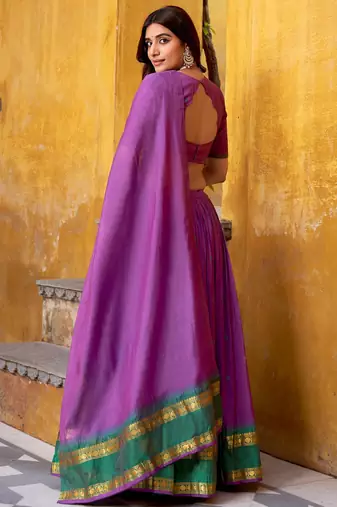 Stunning Purple Zari Weaving Chanderi Traditional Half Saree Lehenga