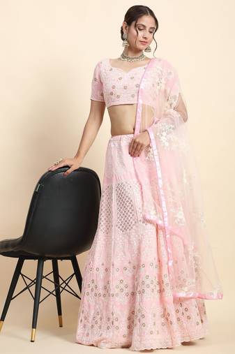 Soft Pink Faux Georgette Lehenga with Dupatta