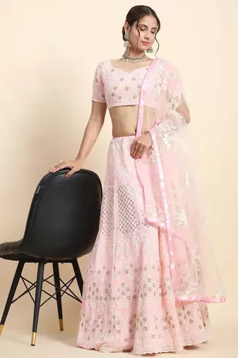 Soft Pink Faux Georgette Lehenga with Dupatta