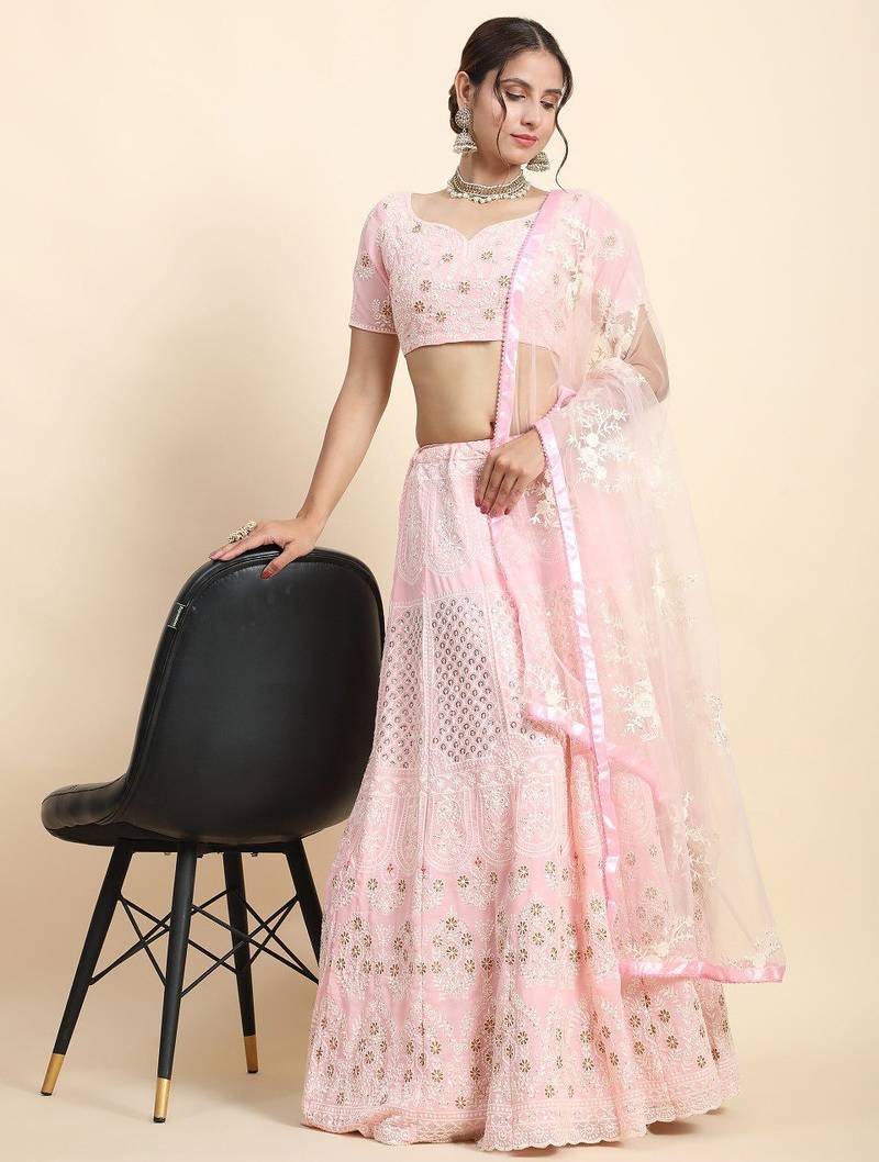 Soft Pink Faux Georgette Lehenga with Dupatta