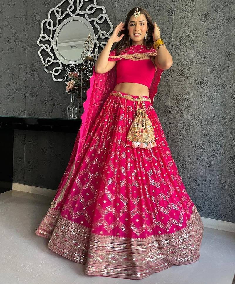Rani Pink Heavy Embroidered Lehenga Choli