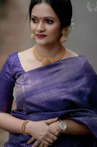 Blue soft silk blend banarasi jacuard work designer party wear saree with unstitched blouse piece