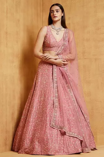 Mauve Pink Premium Satin Silk Embroidered Lehenga