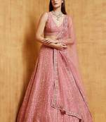 Mauve Pink Premium Satin Silk Embroidered Lehenga