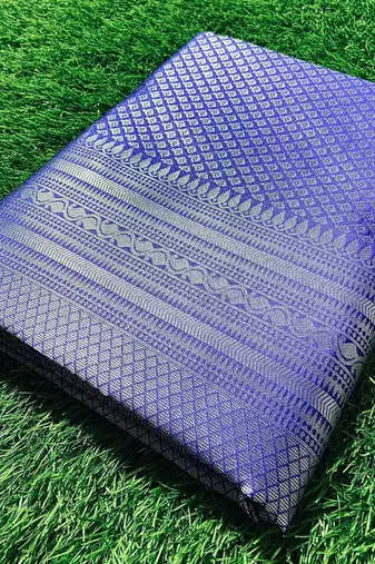 Blue silk blend banarasi saree with unstitched blouse piece