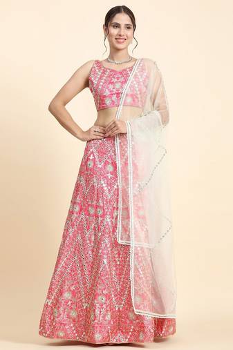 Pink Devsena Silk Embroidered Lehenga Choli Set