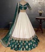Elegant Off White & Emerald Green Lehenga Choli with Zari Embroidery