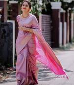 Pink soft silk blend banarasi jacuard work designer party wear saree with unstitched blouse piece