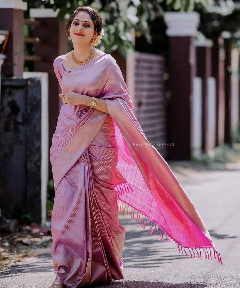 Pink soft silk blend banarasi jacuard work designer party wear saree with unstitched blouse piece
