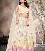 Cream Faux Georgette Mirror Work Lehenga Choli