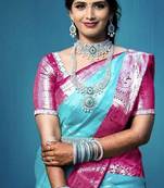Wine rama silk blend banarasi saree with unstitched blouse piece