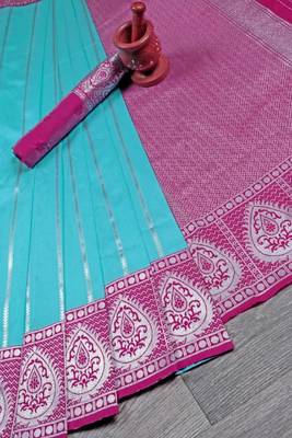 Wine rama silk blend banarasi saree with unstitched blouse piece 4