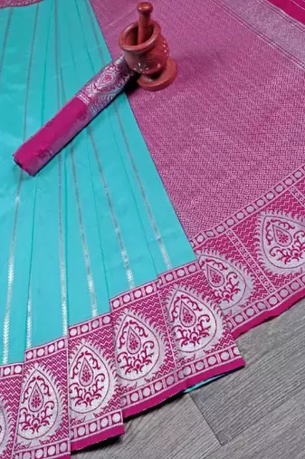 Wine rama silk blend banarasi saree with unstitched blouse piece