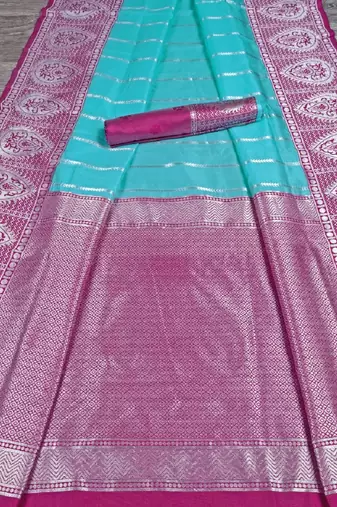 Wine rama silk blend banarasi saree with unstitched blouse piece