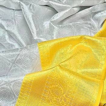 White yellow silk blend banarasi saree with unstitched blouse piece 5