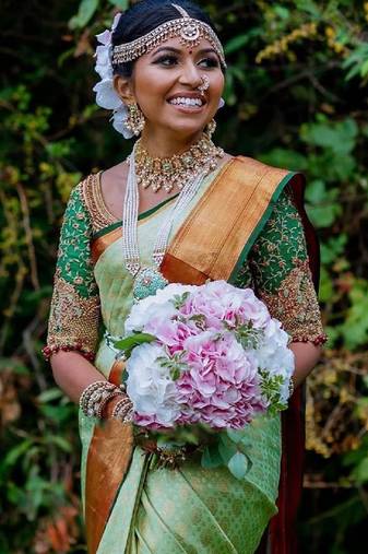 Light green red soft silk blend banarasi jacuard work designer party wear saree with unstitched blouse piece