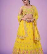 Yellow Georgette Embroidered Lehenga Choli Set
