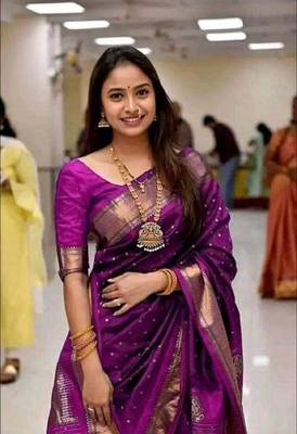 Wine silk blend banarasi saree with unstitched blouse piece 1