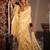 Off white soft silk blend banarasi jacuard work designer party wear saree with unstitched blouse piece