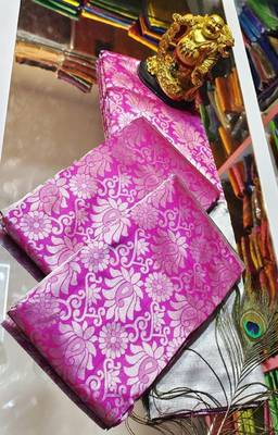 Pink grey silk blend banarasi saree with unstitched blouse piece 5