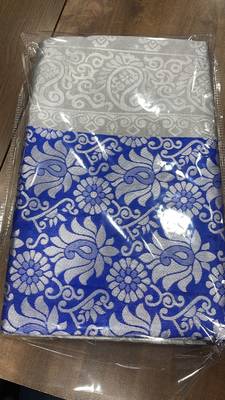 Blue grey silk blend banarasi saree with unstitched blouse piece 3