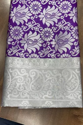 Lavender grey silk blend banarasi saree with unstitched blouse piece