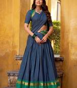 Wonderful Navy Blue Zari Weaving Chanderi Event Wear Half Saree Lehenga