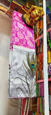 Pink grey silk blend banarasi saree with unstitched blouse piece 5
