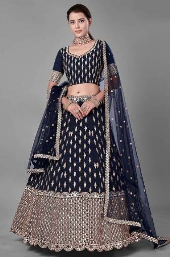 Navy Blue Wedding Wear Designer Lehenga Set