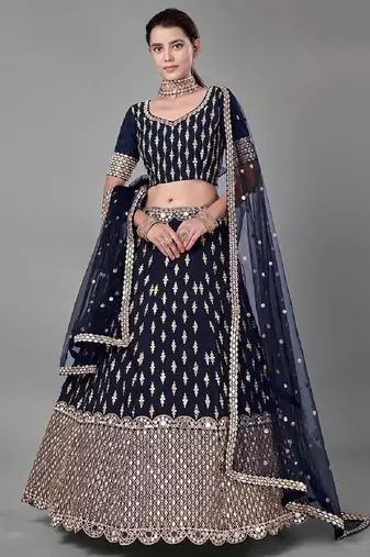 Navy Blue Wedding Wear Designer Lehenga Set