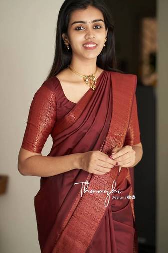 Maroon soft silk blend banarasi jacuard work designer party wear saree with unstitched blouse piece