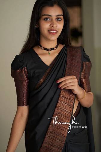 Black soft silk blend banarasi jacuard work designer party wear saree with unstitched blouse piece