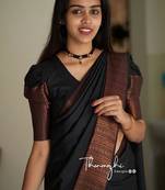 Black silk blend banarasi saree with unstitched blouse piece