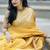 Yellow soft silk blend banarasi jacuard work designer party wear saree with unstitched blouse piece