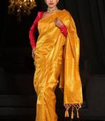 Yellow silk blend banarasi saree with unstitched blouse piece