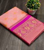 Pink silk blend banarasi saree with unstitched blouse piece