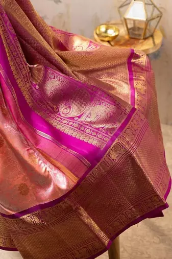 Pink silk blend banarasi saree with unstitched blouse piece