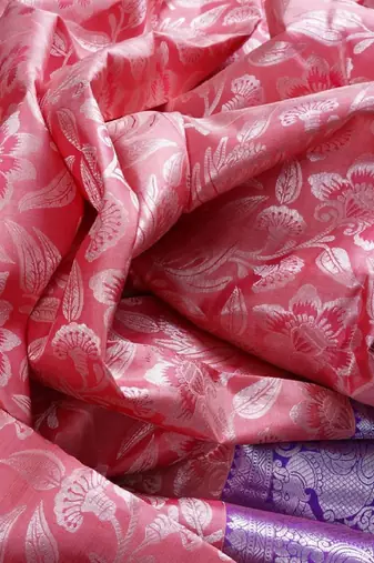 Pink lavender silk blend banarasi saree with unstitched blouse piece