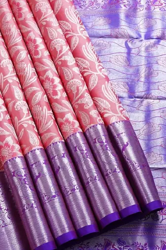 Pink lavender silk blend banarasi saree with unstitched blouse piece