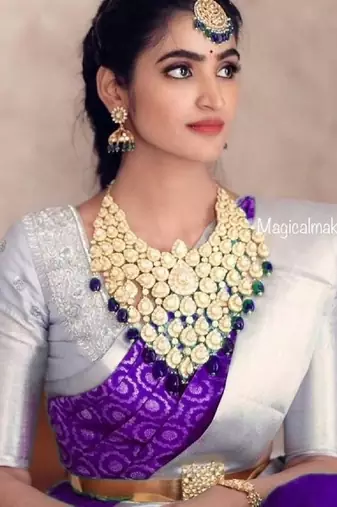 Blue grey soft silk blend banarasi jacuard work designer party wear saree with unstitched blouse piece