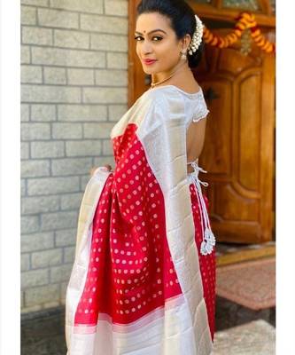 Pink silver silk blend banarasi saree with unstitched blouse piece 2