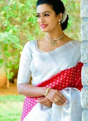 Pink silver silk blend banarasi saree with unstitched blouse piece 5