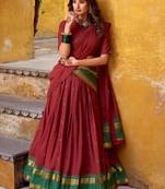 Lovely Maroon Zari Weaving Chanderi Wedding Wear Half Saree Lehenga