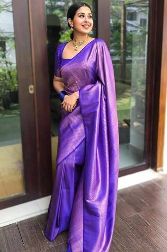 Blue soft silk blend banarasi jacuard work designer party wear saree with unstitched blouse piece