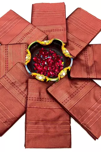 Orange silk blend banarasi saree with unstitched blouse piece