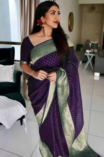 Wine soft silk blend banarasi jacuard work designer party wear saree with unstitched blouse piece