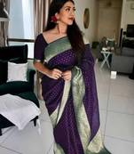 Wine silk blend banarasi saree with unstitched blouse piece